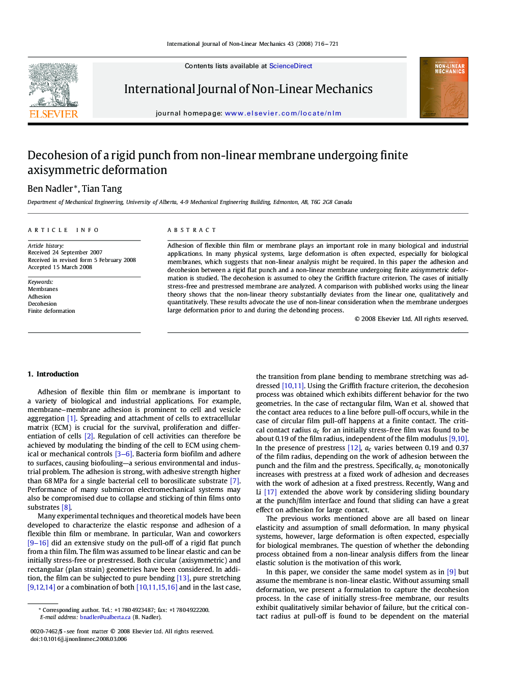 Decohesion of a rigid punch from non-linear membrane undergoing finite axisymmetric deformation