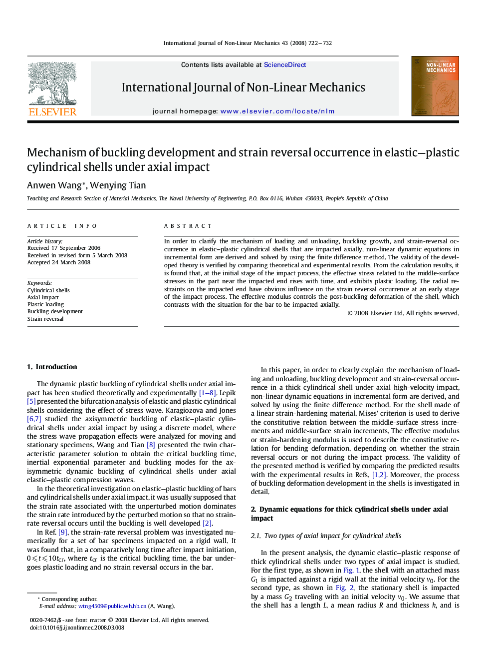 Mechanism of buckling development and strain reversal occurrence in elastic–plastic cylindrical shells under axial impact