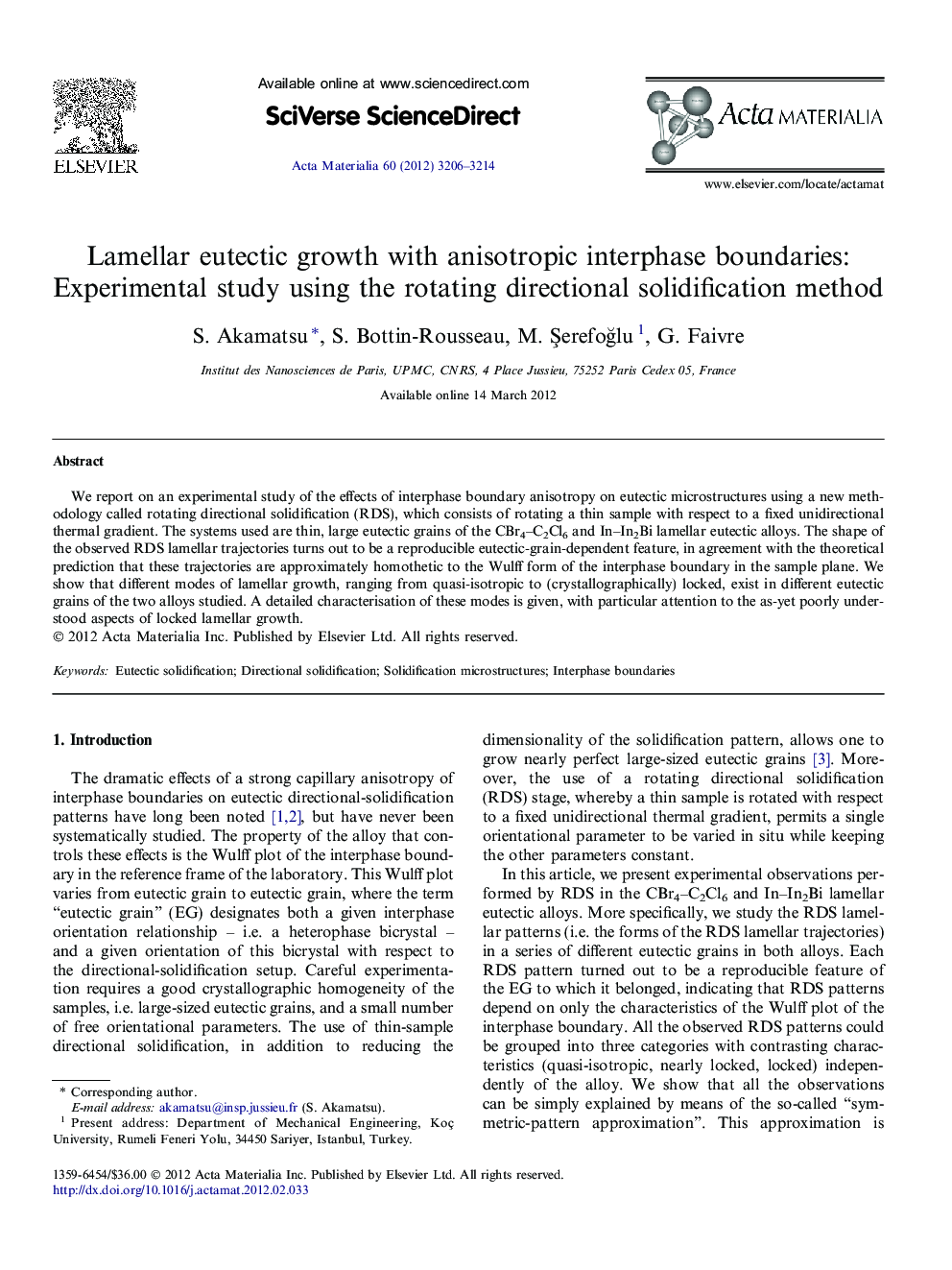 Lamellar eutectic growth with anisotropic interphase boundaries: Experimental study using the rotating directional solidification method