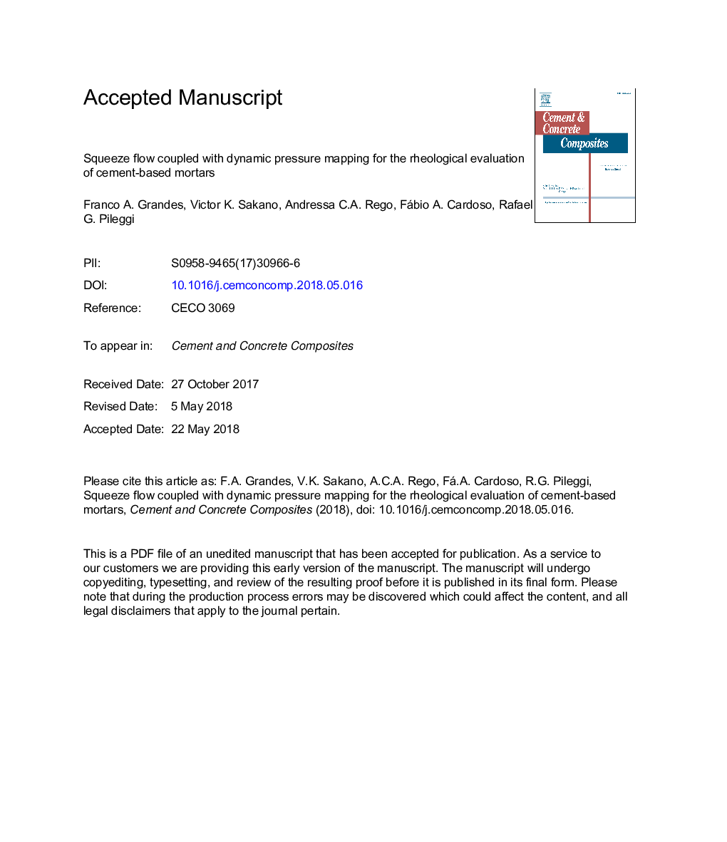 Squeeze flow coupled with dynamic pressure mapping for the rheological evaluation of cement-based mortars