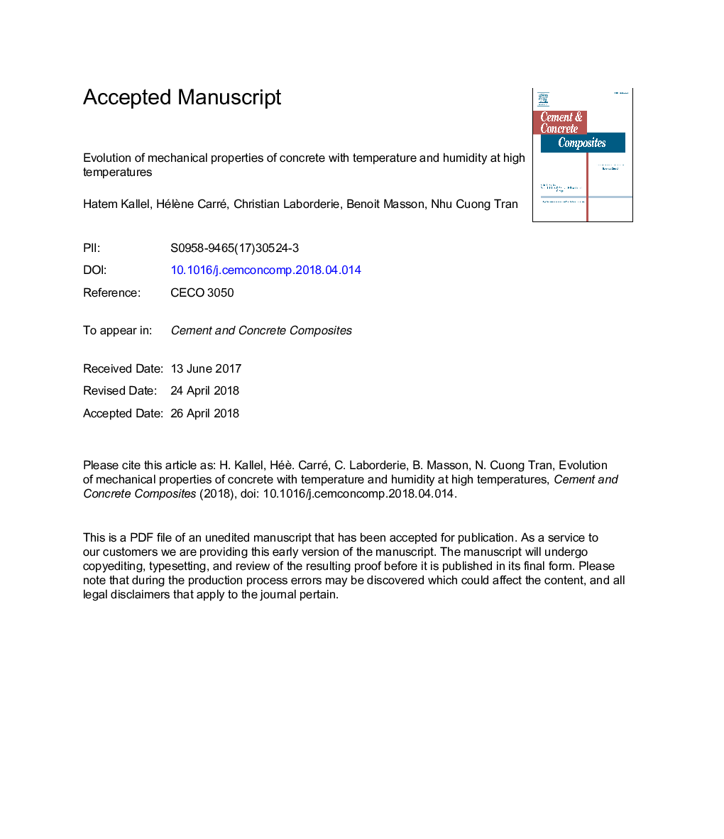 Evolution of mechanical properties of concrete with temperature and humidity at high temperatures