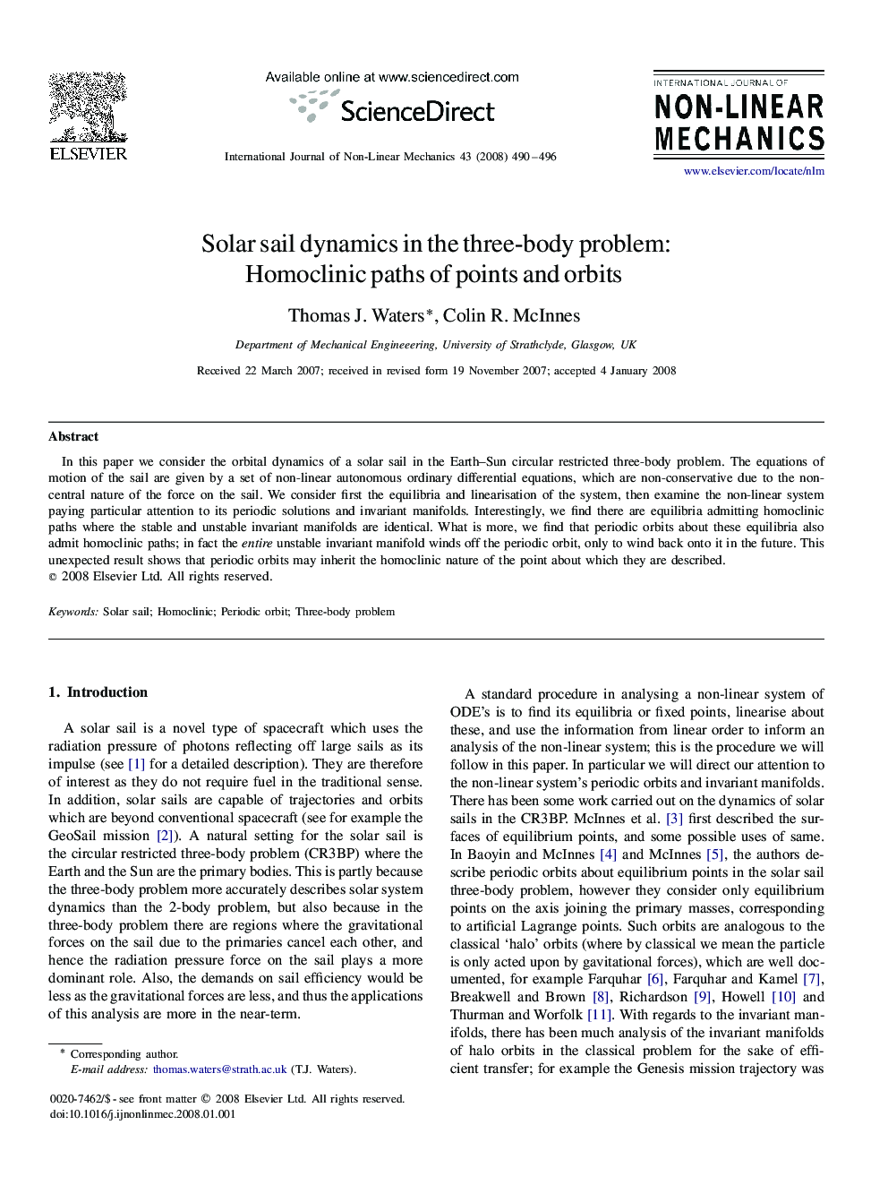 Solar sail dynamics in the three-body problem: Homoclinic paths of points and orbits