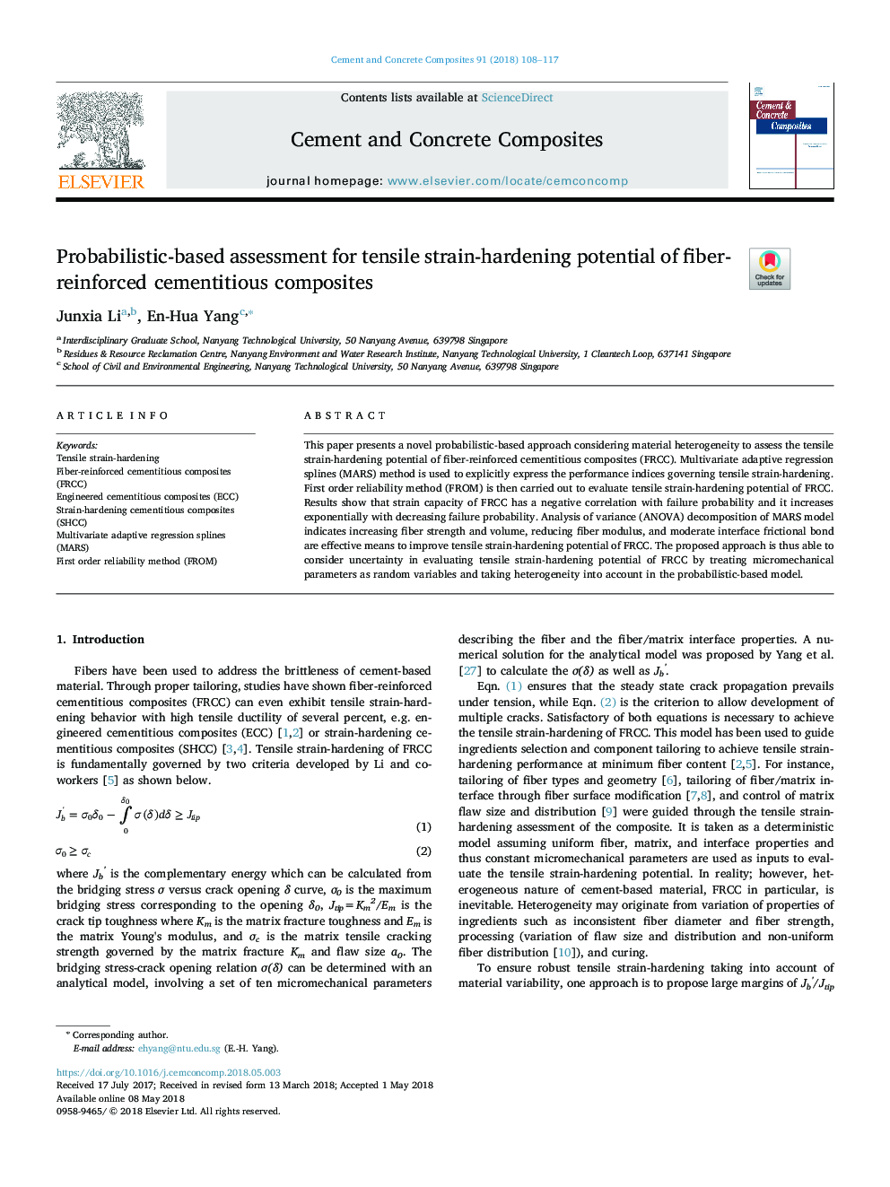 Probabilistic-based assessment for tensile strain-hardening potential of fiber-reinforced cementitious composites