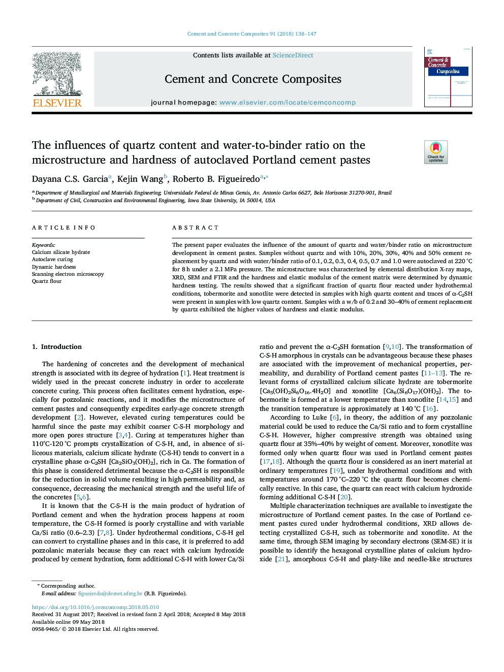 The influences of quartz content and water-to-binder ratio on the microstructure and hardness of autoclaved Portland cement pastes