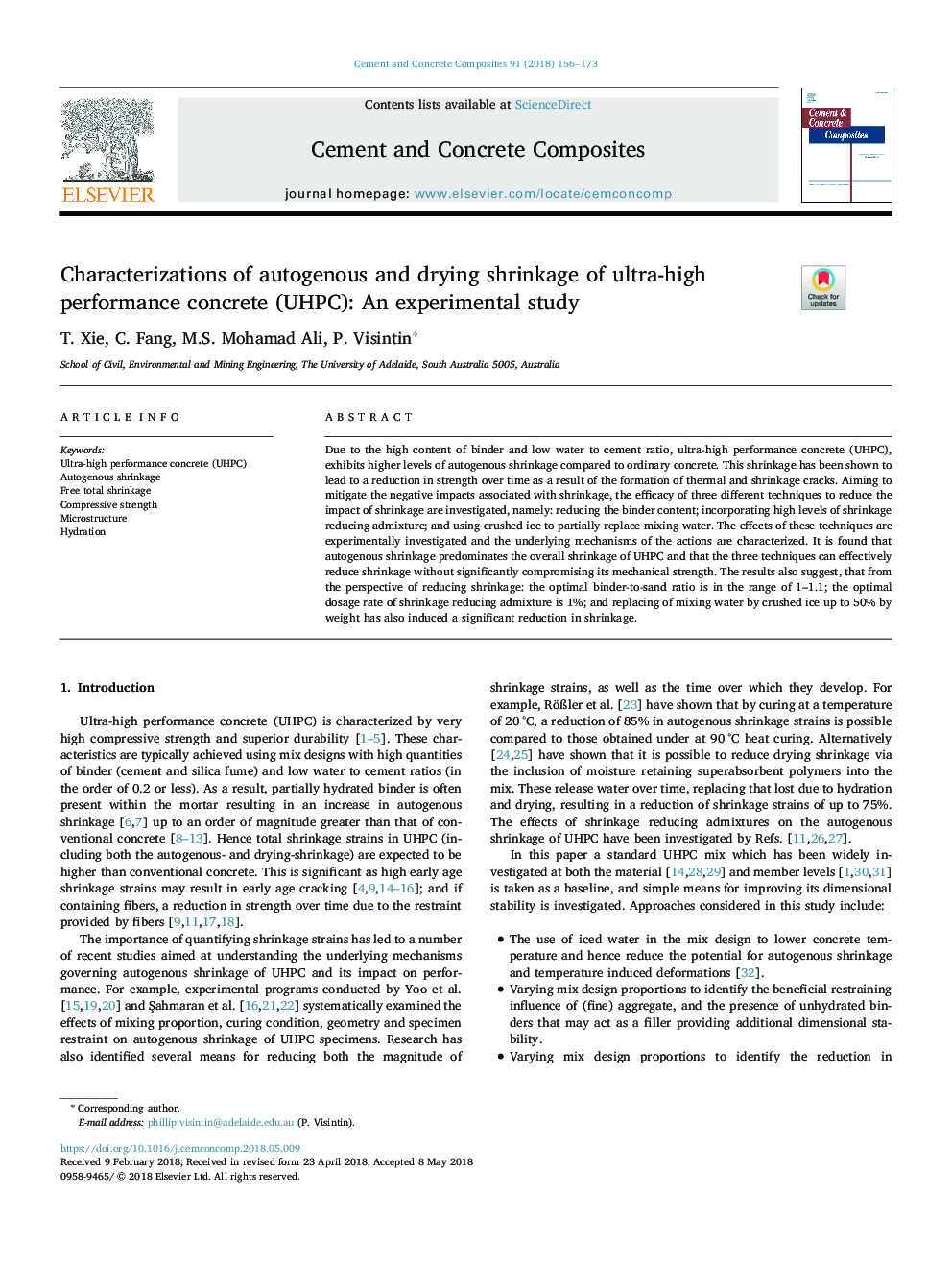 Characterizations of autogenous and drying shrinkage of ultra-high performance concrete (UHPC): An experimental study