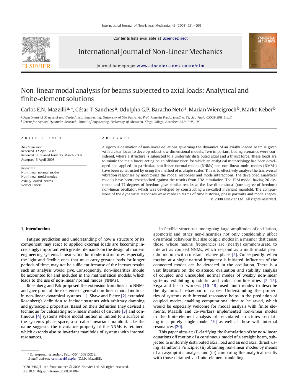 Non-linear modal analysis for beams subjected to axial loads: Analytical and finite-element solutions