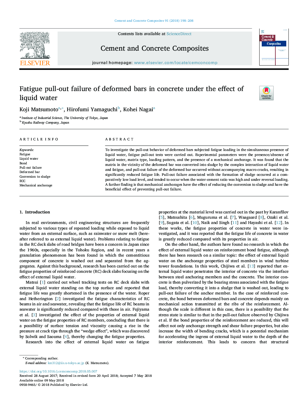 Fatigue pull-out failure of deformed bars in concrete under the effect of liquid water