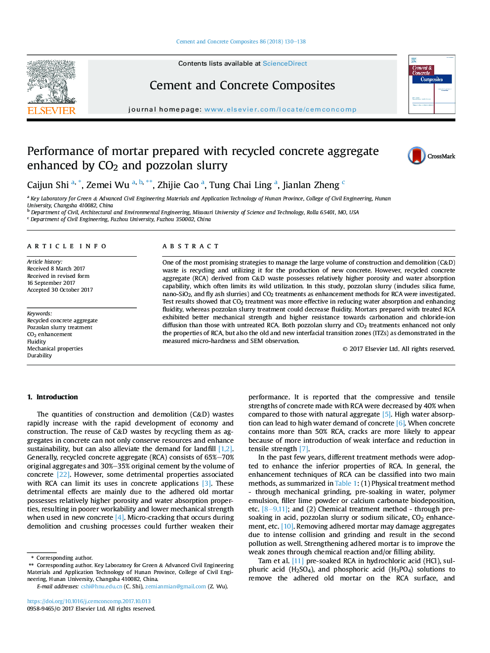 Performance of mortar prepared with recycled concrete aggregate enhanced by CO2 and pozzolan slurry