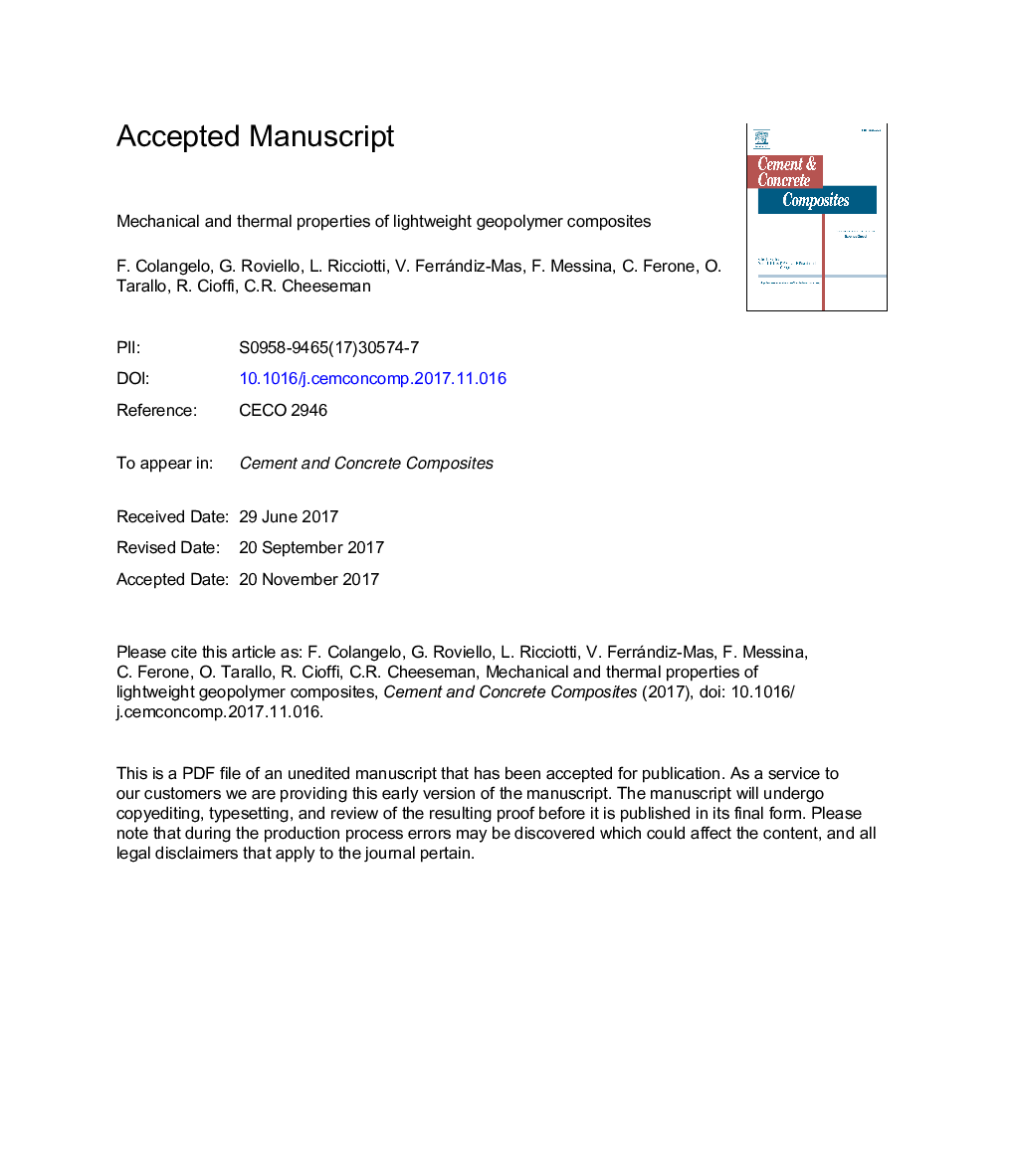 Mechanical and thermal properties of lightweight geopolymer composites