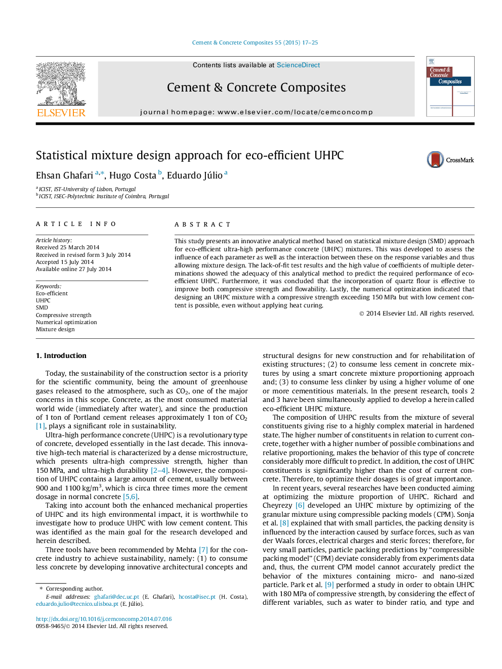 Statistical mixture design approach for eco-efficient UHPC