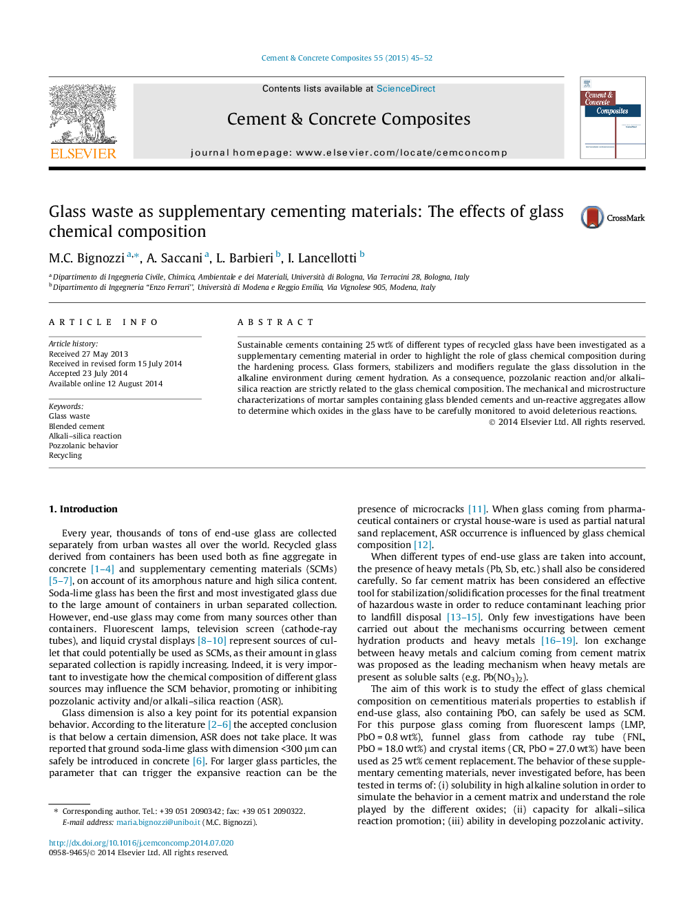 Glass waste as supplementary cementing materials: The effects of glass chemical composition