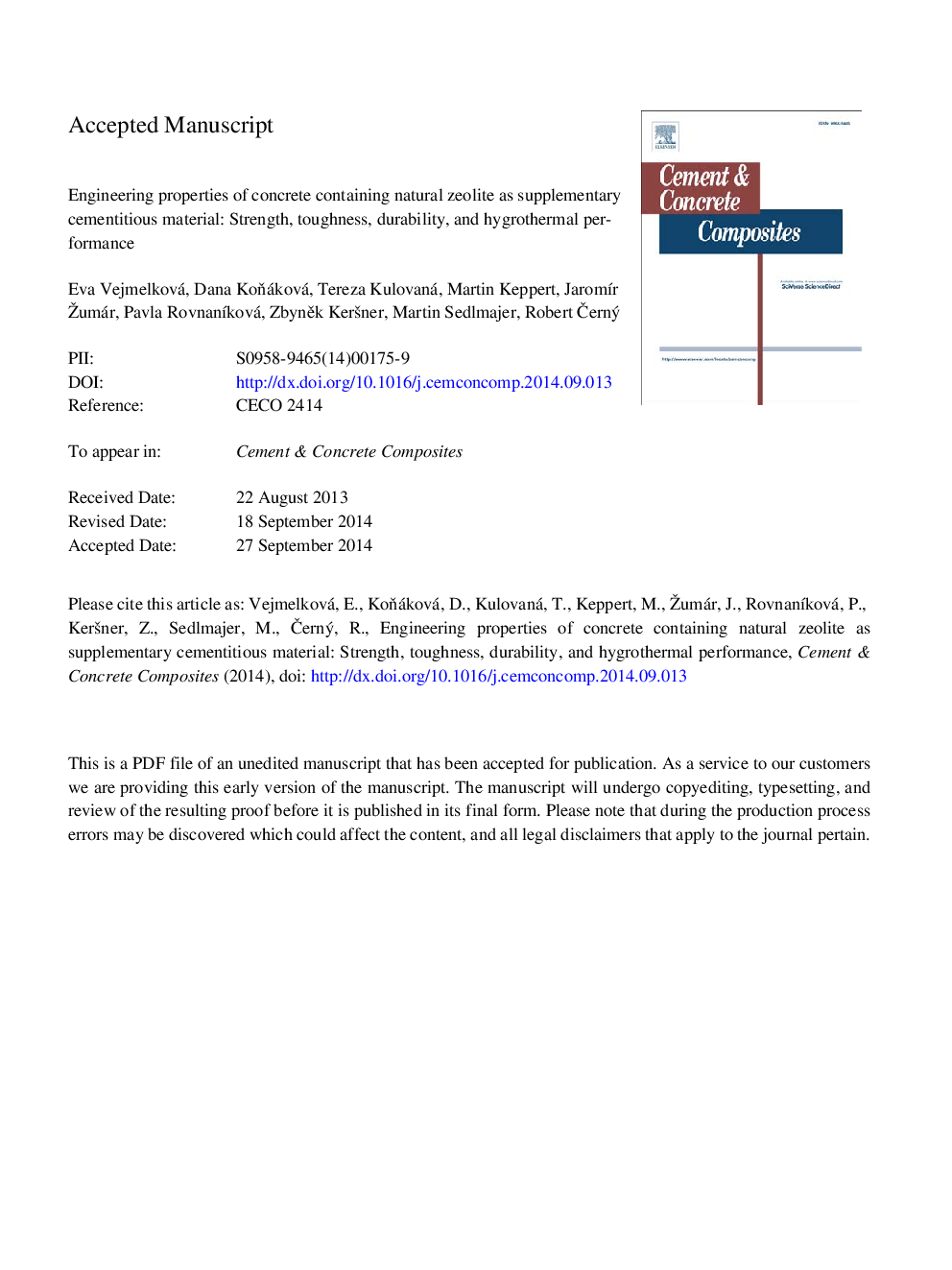 Engineering properties of concrete containing natural zeolite as supplementary cementitious material: Strength, toughness, durability, and hygrothermal performance