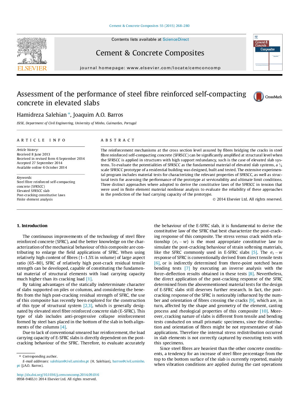 Assessment of the performance of steel fibre reinforced self-compacting concrete in elevated slabs