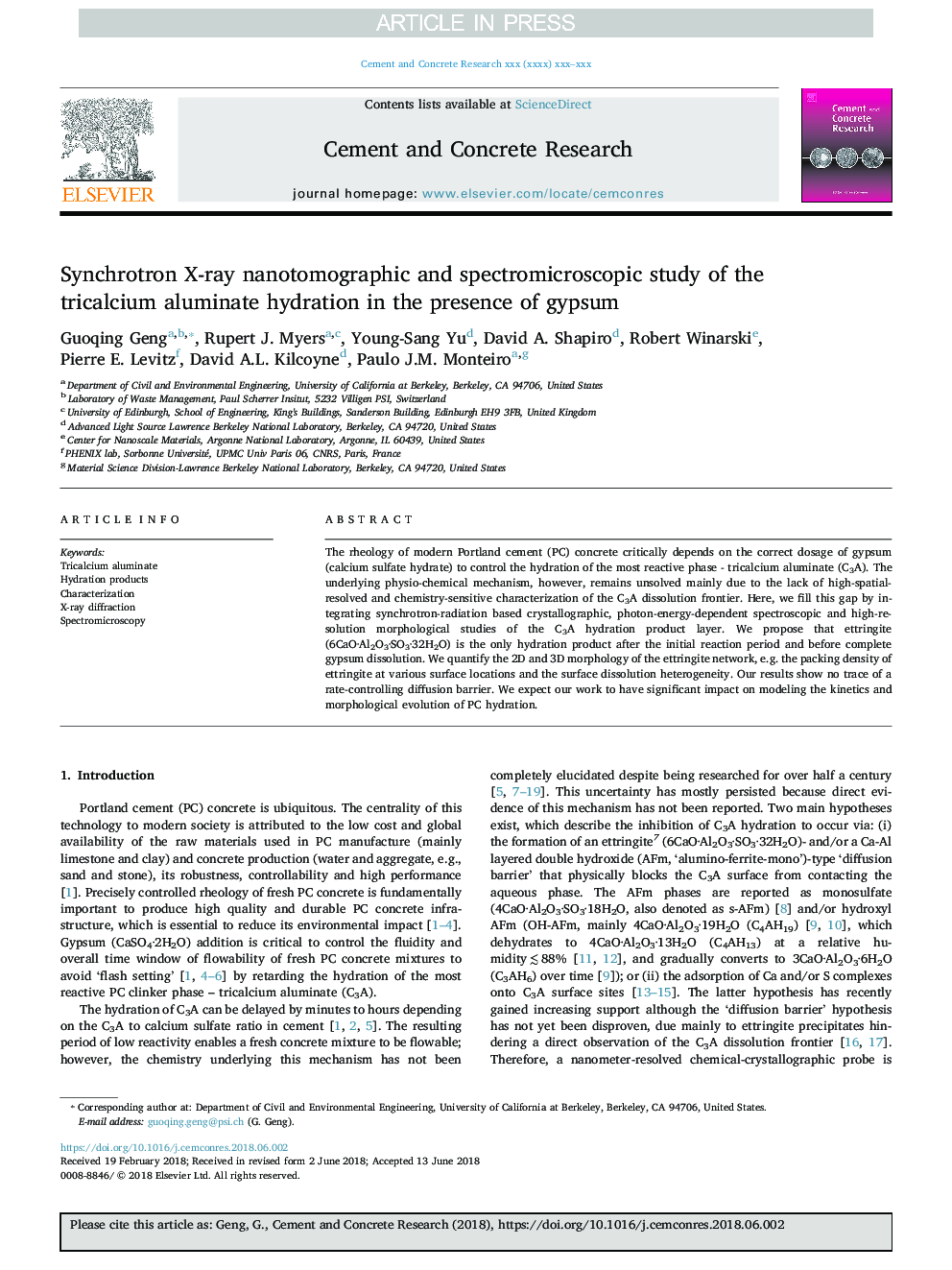 Synchrotron X-ray nanotomographic and spectromicroscopic study of the tricalcium aluminate hydration in the presence of gypsum