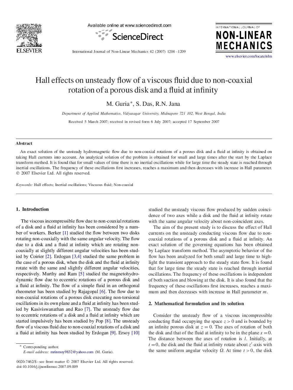 Hall effects on unsteady flow of a viscous fluid due to non-coaxial rotation of a porous disk and a fluid at infinity