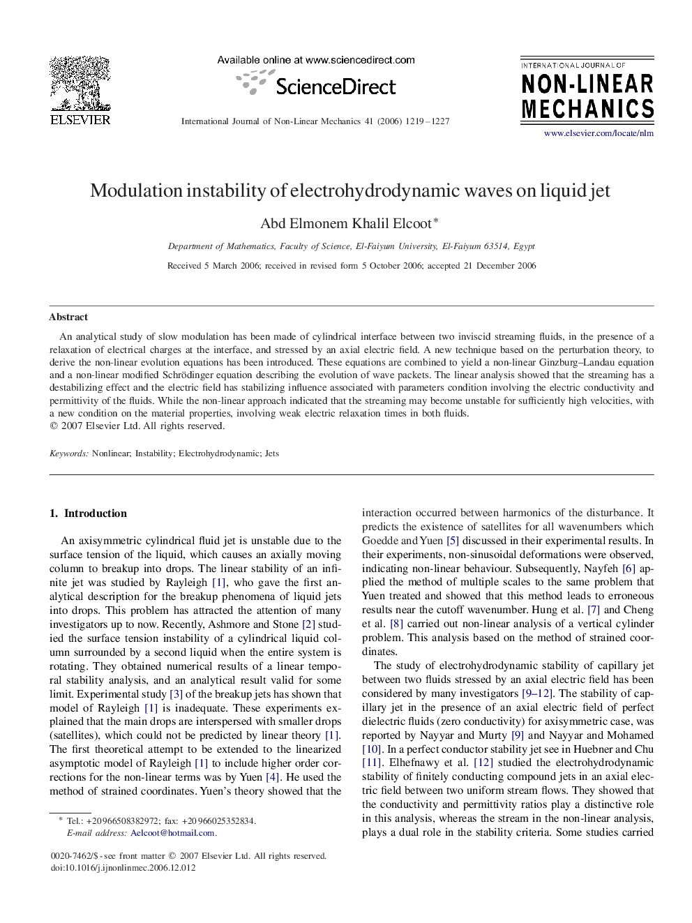 Modulation instability of electrohydrodynamic waves on liquid jet