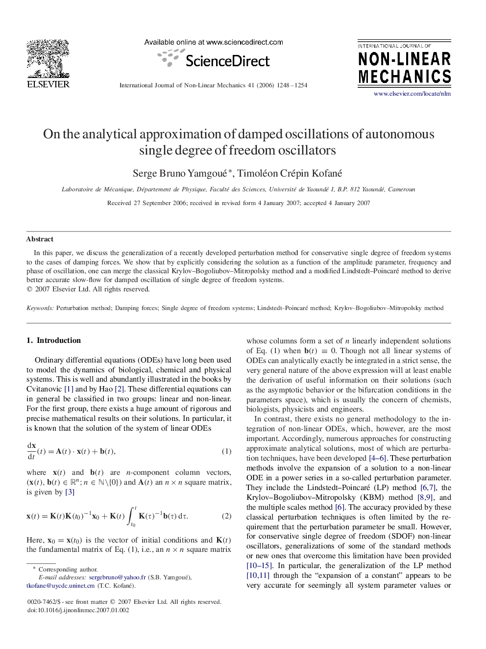 On the analytical approximation of damped oscillations of autonomous single degree of freedom oscillators