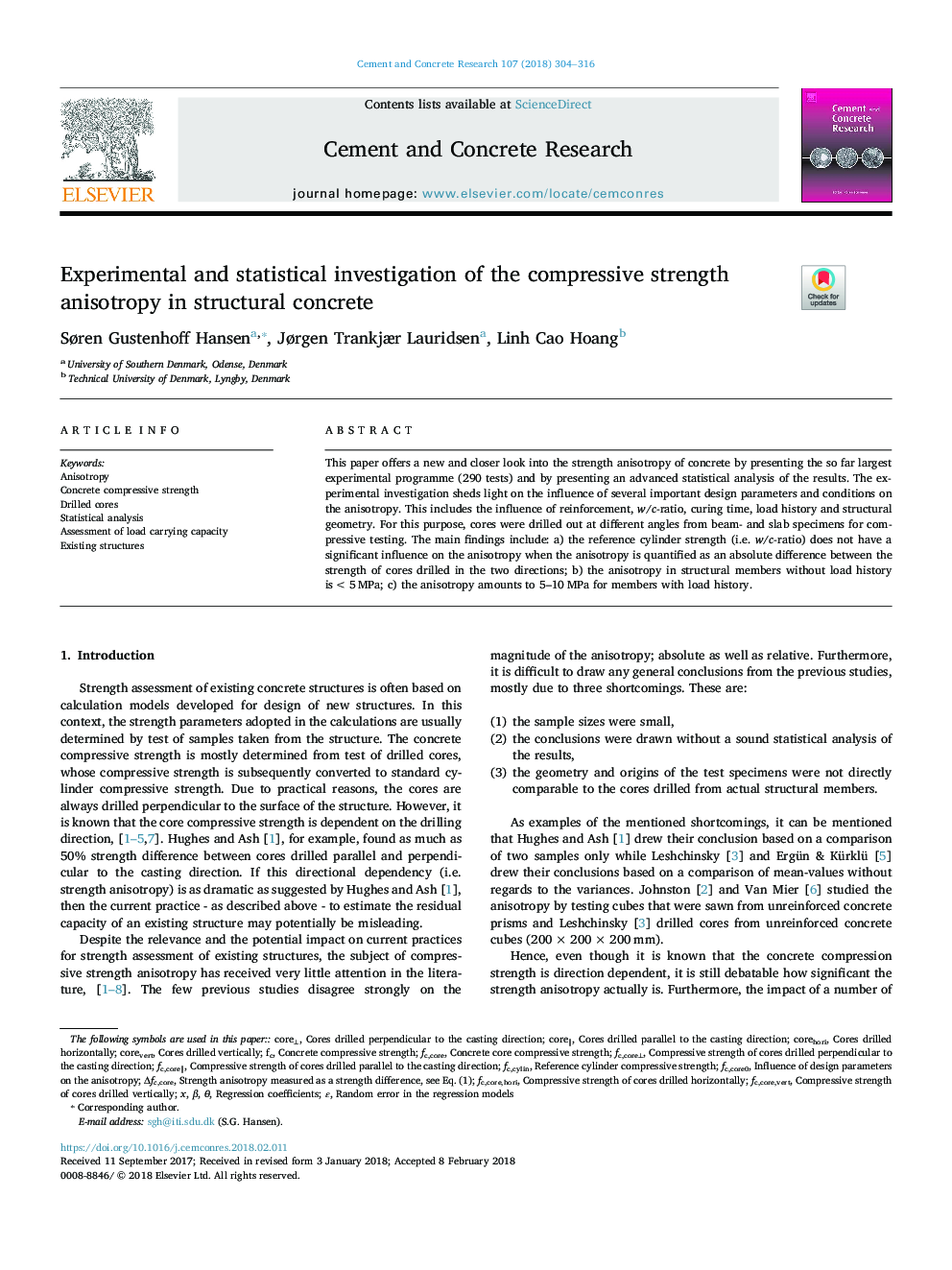 Experimental and statistical investigation of the compressive strength anisotropy in structural concrete