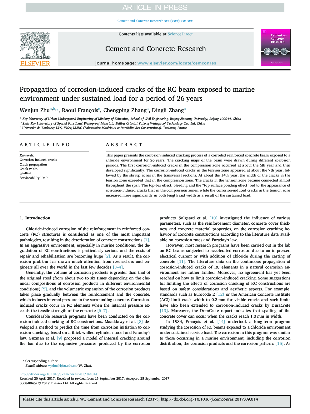 Propagation of corrosion-induced cracks of the RC beam exposed to marine environment under sustained load for a period of 26Â years