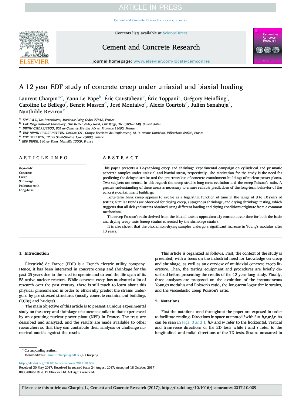 A 12Â year EDF study of concrete creep under uniaxial and biaxial loading