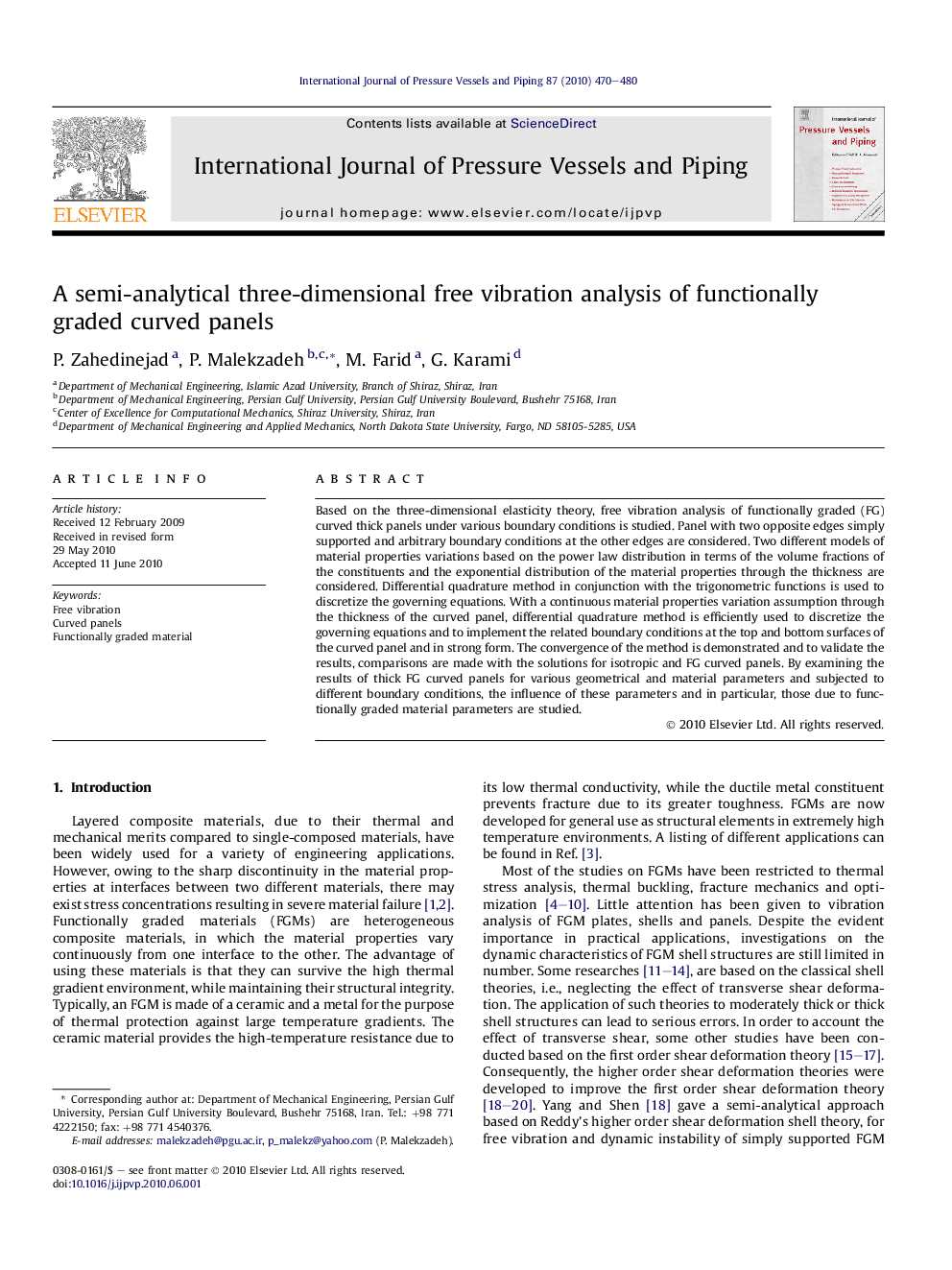 A semi-analytical three-dimensional free vibration analysis of functionally graded curved panels