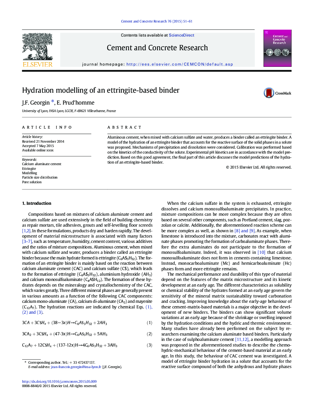 Hydration modelling of an ettringite-based binder