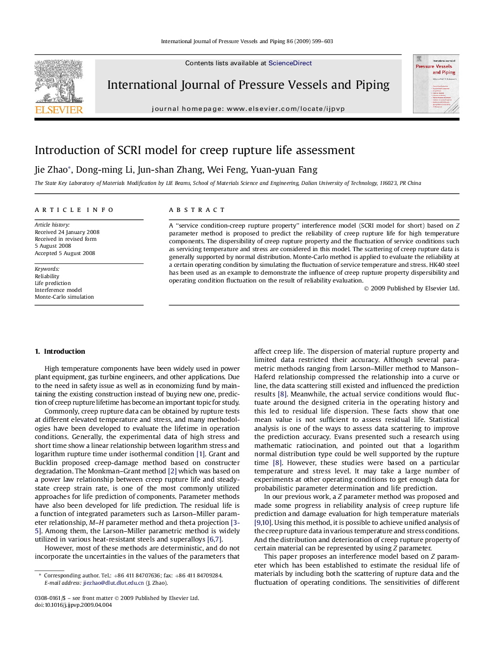 Introduction of SCRI model for creep rupture life assessment