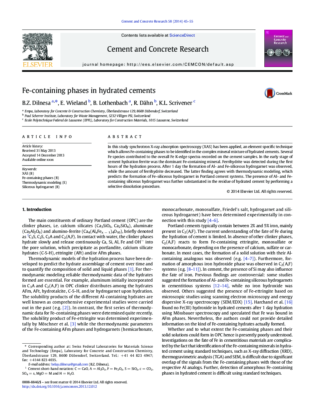 Fe-containing phases in hydrated cements