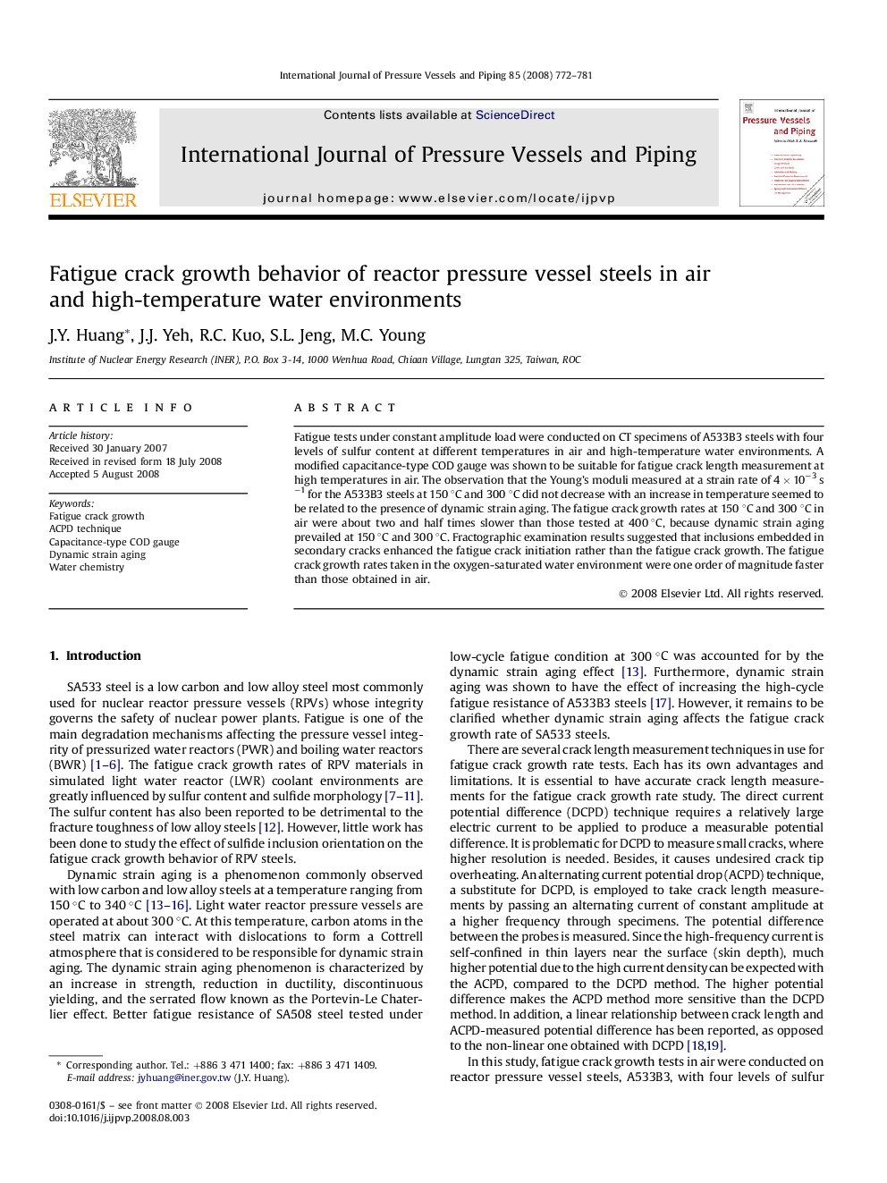 Fatigue crack growth behavior of reactor pressure vessel steels in air and high-temperature water environments