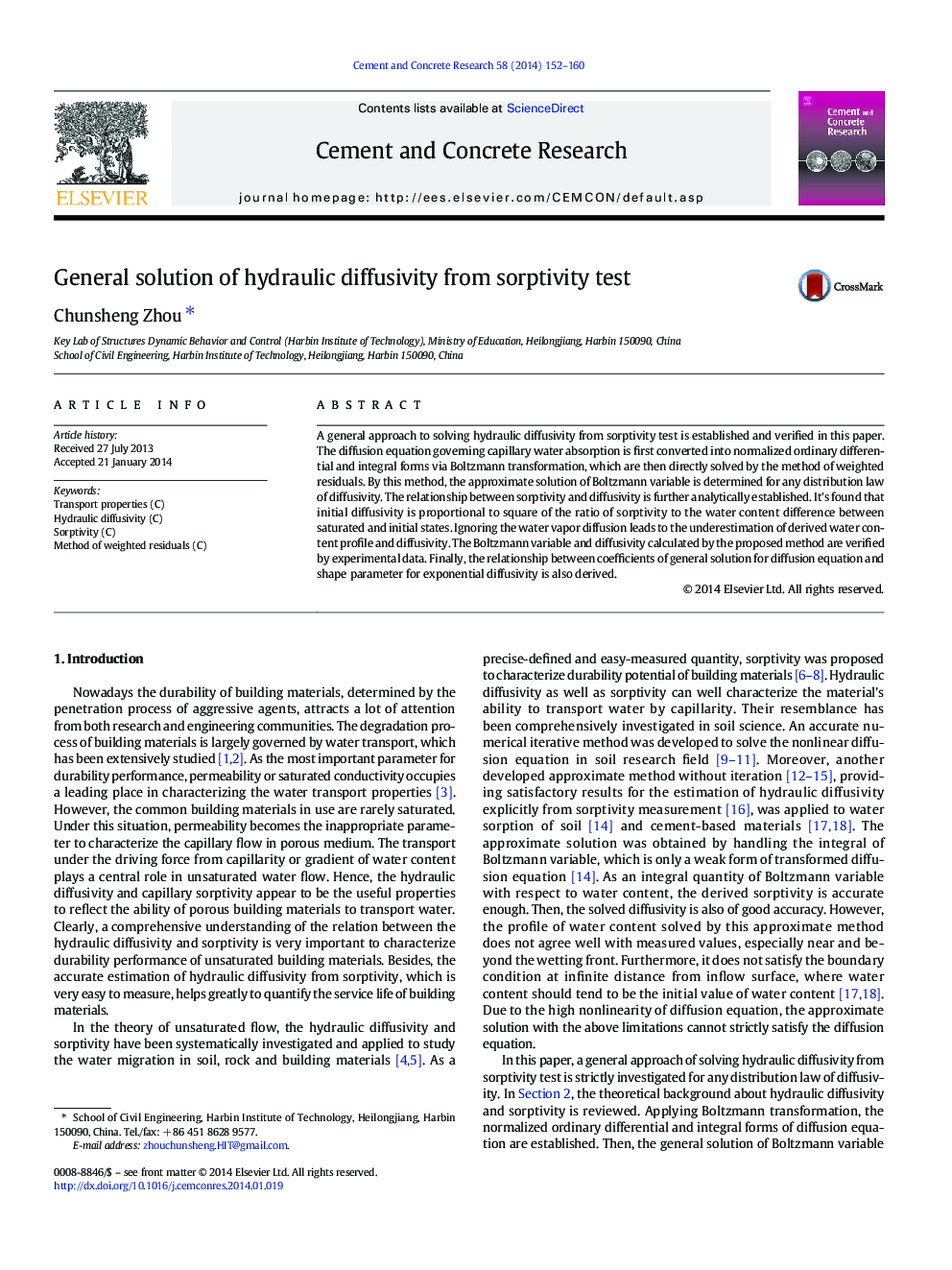 General solution of hydraulic diffusivity from sorptivity test