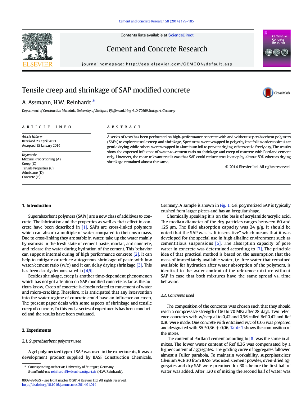 Tensile creep and shrinkage of SAP modified concrete