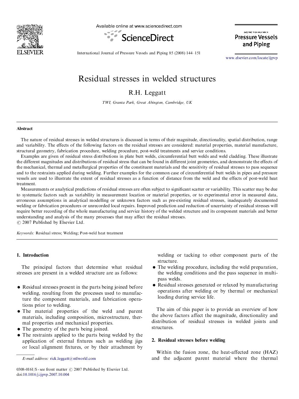 Residual stresses in welded structures