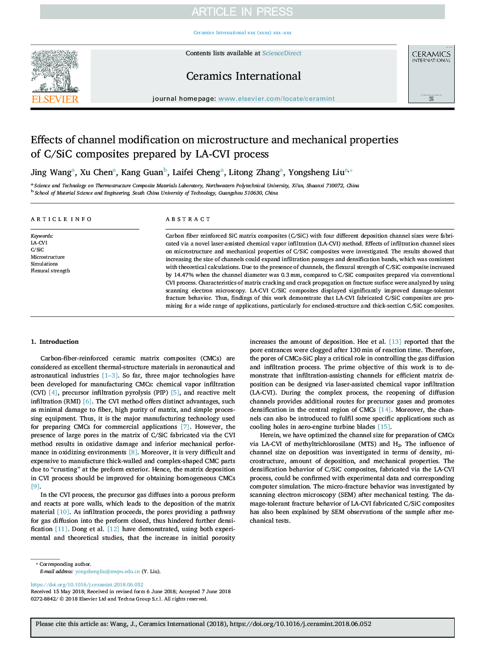 Effects of channel modification on microstructure and mechanical properties of C/SiC composites prepared by LA-CVI process