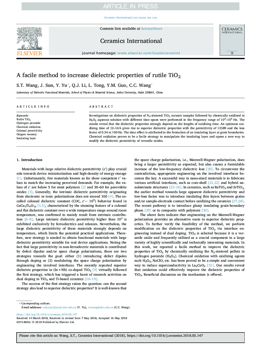 A facile method to increase dielectric properties of rutile TiO2