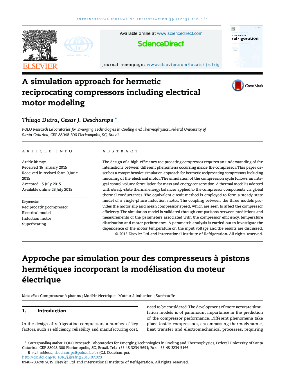 A simulation approach for hermetic reciprocating compressors including electrical motor modeling