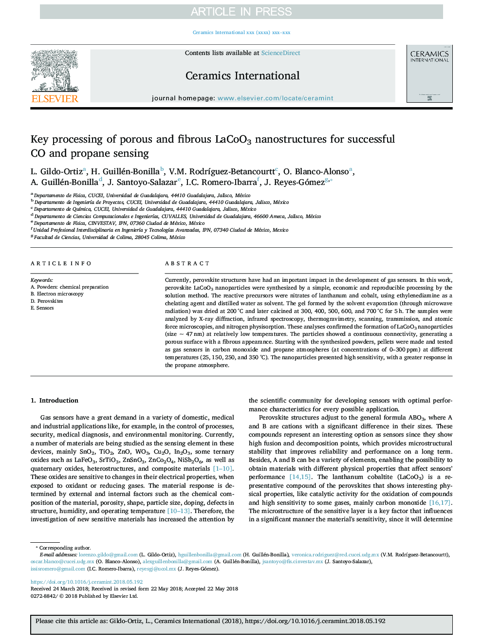 Key processing of porous and fibrous LaCoO3 nanostructures for successful CO and propane sensing