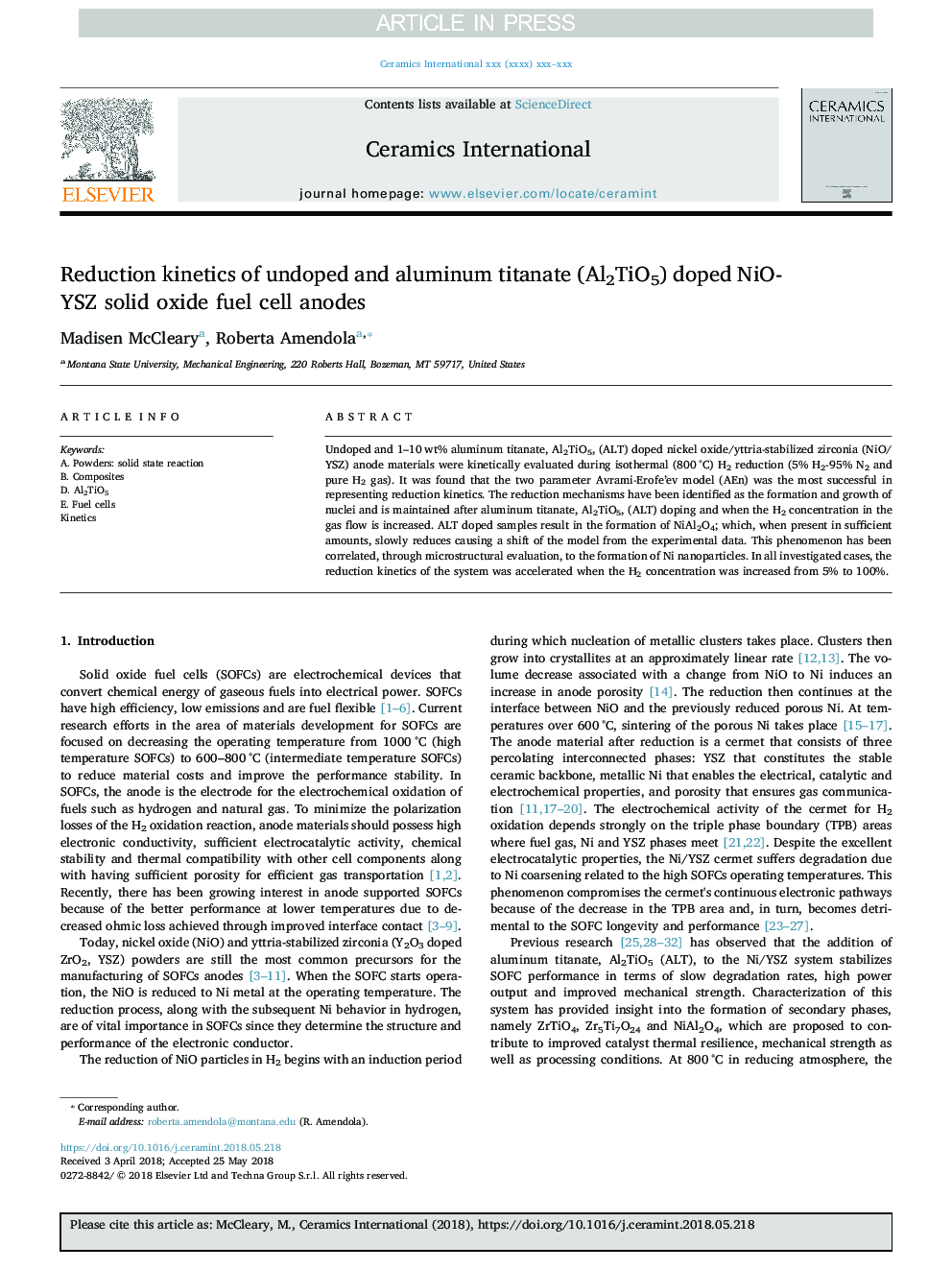 Reduction kinetics of undoped and aluminum titanate (Al2TiO5) doped NiO-YSZ solid oxide fuel cell anodes