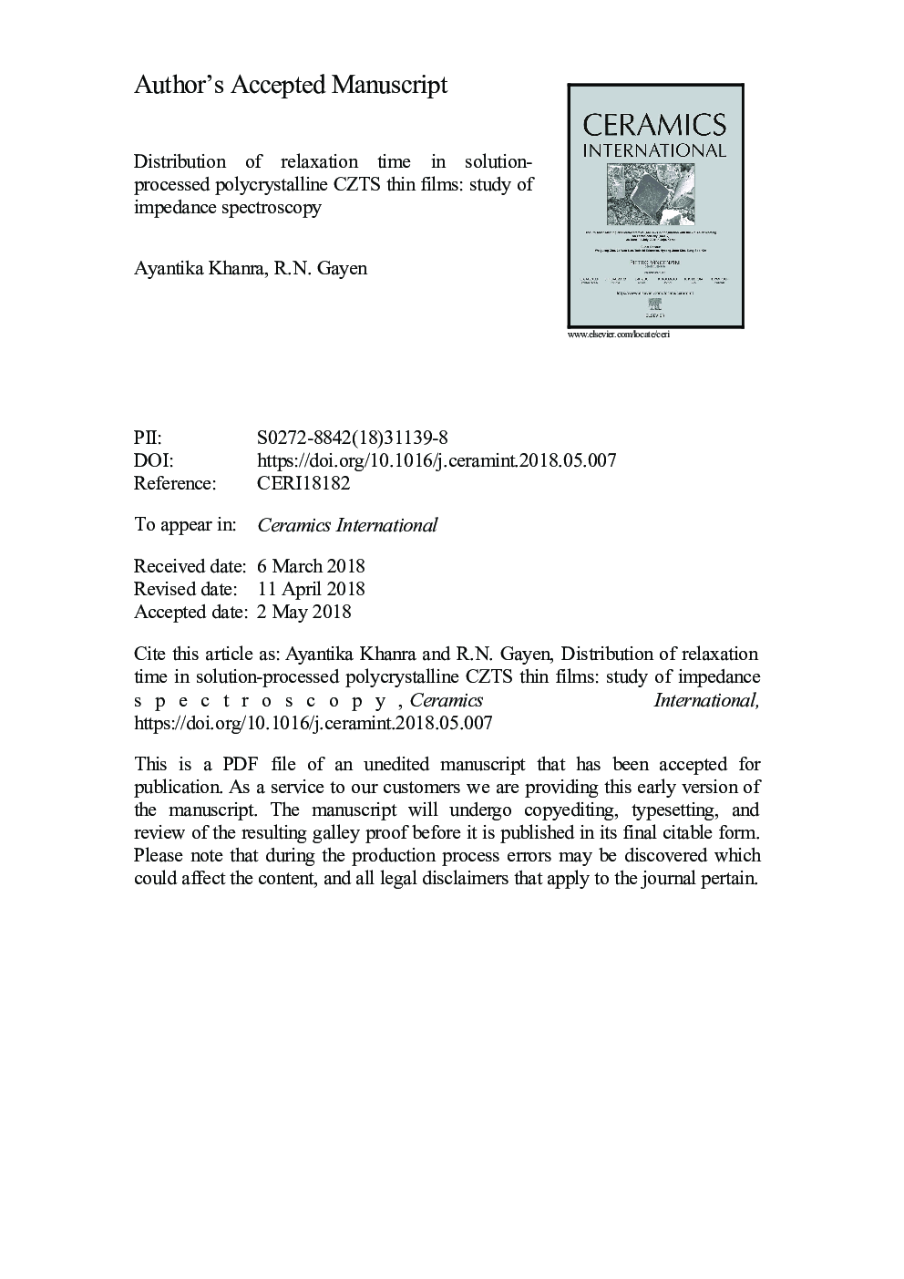 Distribution of relaxation time in solution-processed polycrystalline CZTS thin films: Study of impedance spectroscopy