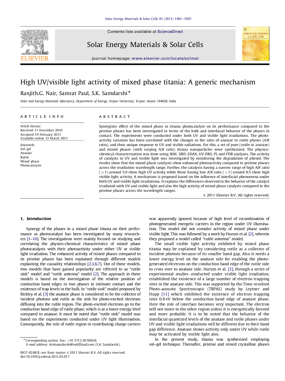 High UV/visible light activity of mixed phase titania: A generic mechanism