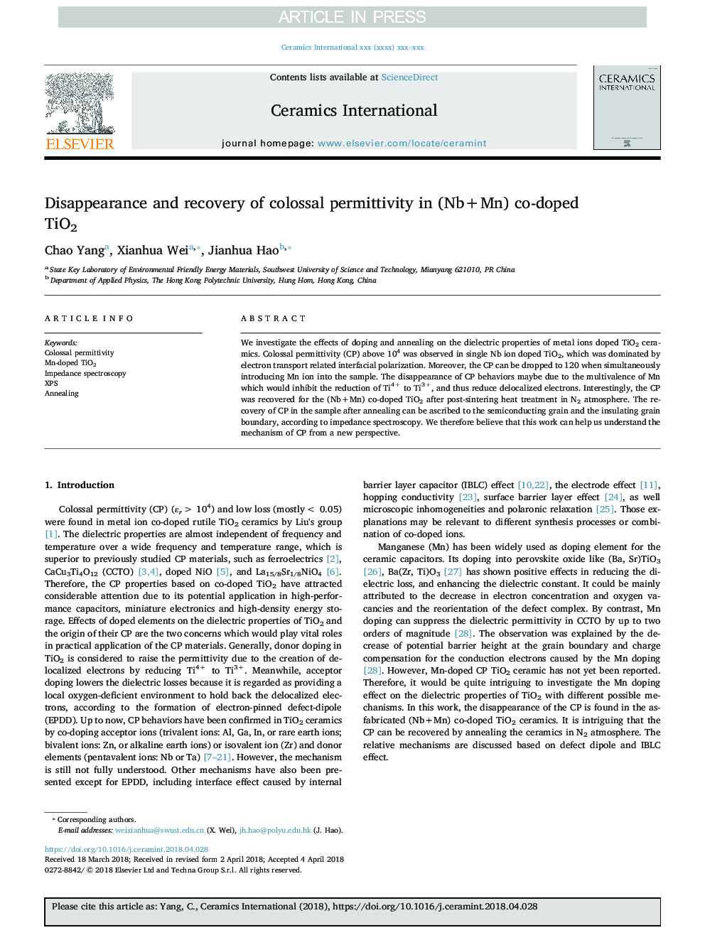 Disappearance and recovery of colossal permittivity in (Nb+Mn) co-doped TiO2