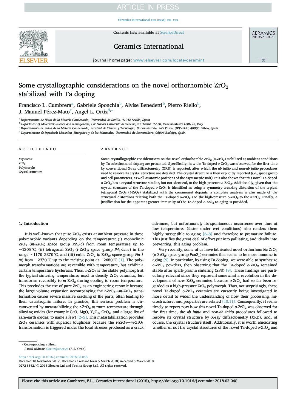 Some crystallographic considerations on the novel orthorhombic ZrO2 stabilized with Ta doping