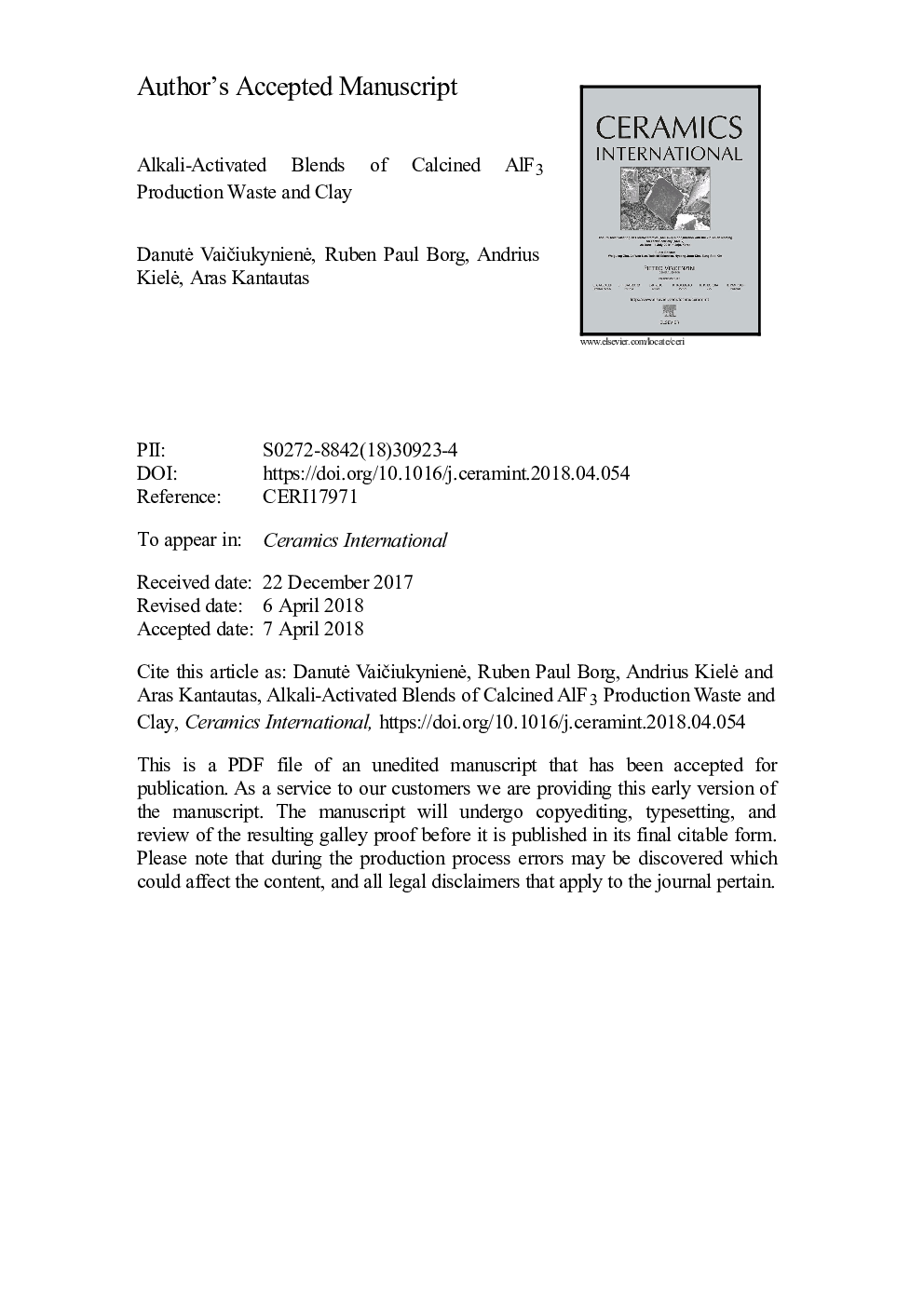 Alkali-activated blends of calcined AlF3 production waste and clay