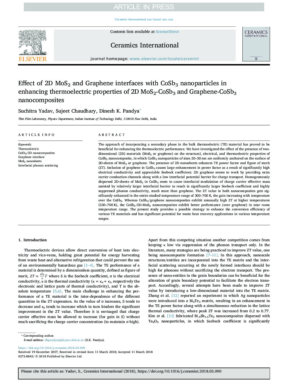 Effect of 2D MoS2 and Graphene interfaces with CoSb3 nanoparticles in enhancing thermoelectric properties of 2D MoS2-CoSb3 and Graphene-CoSb3 nanocomposites