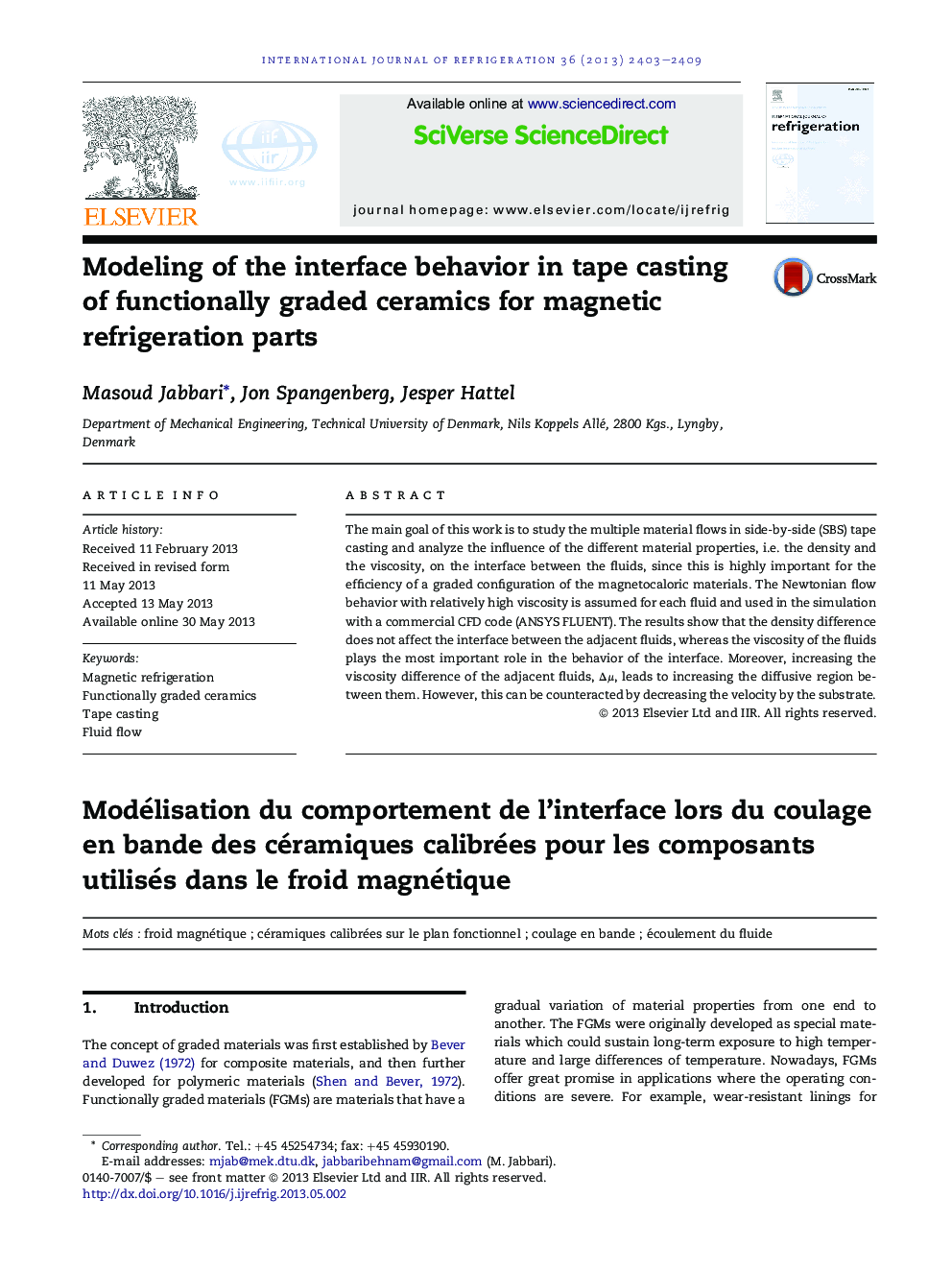 Modeling of the interface behavior in tape casting of functionally graded ceramics for magnetic refrigeration parts