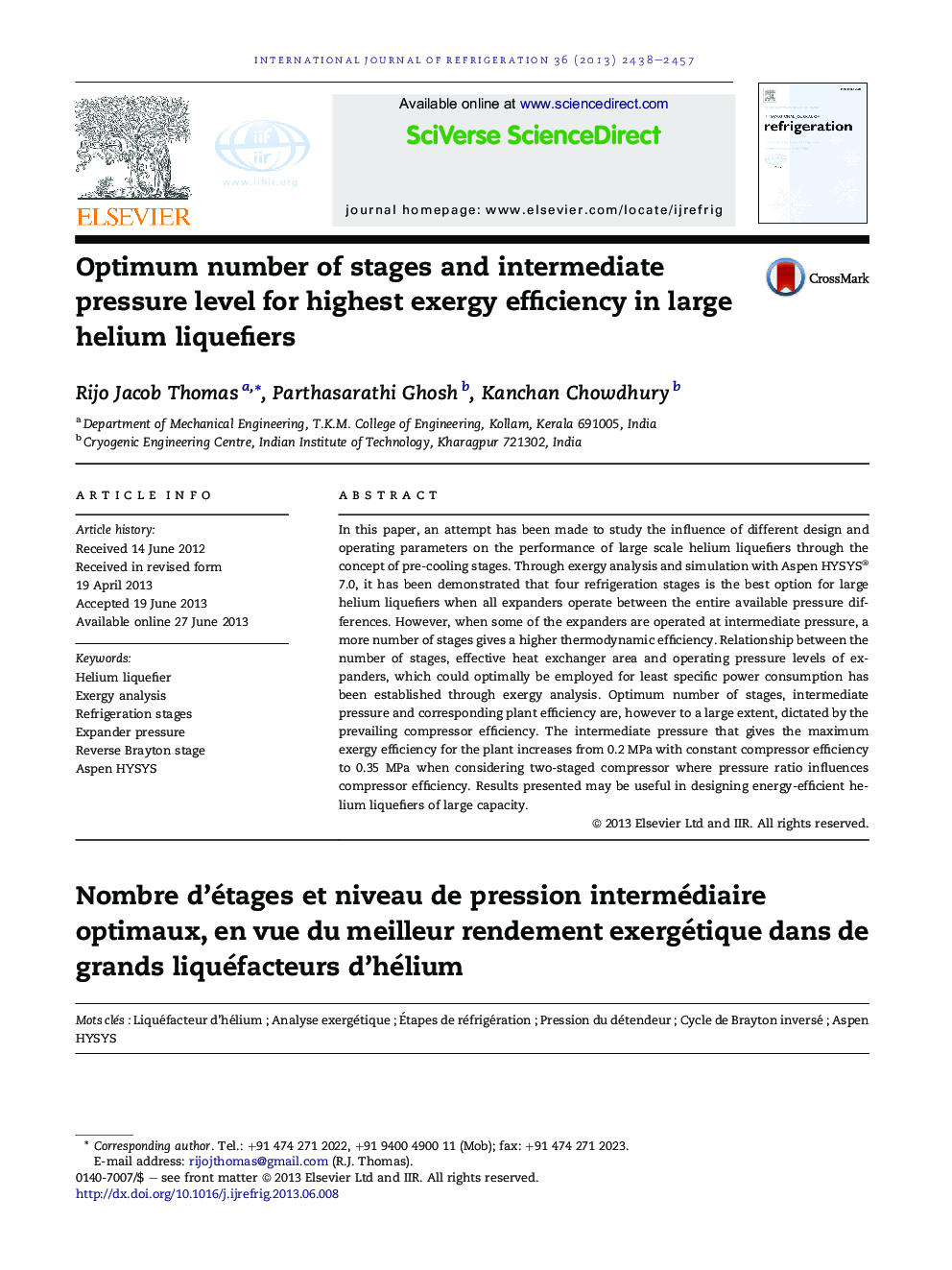 Optimum number of stages and intermediate pressure level for highest exergy efficiency in large helium liquefiers