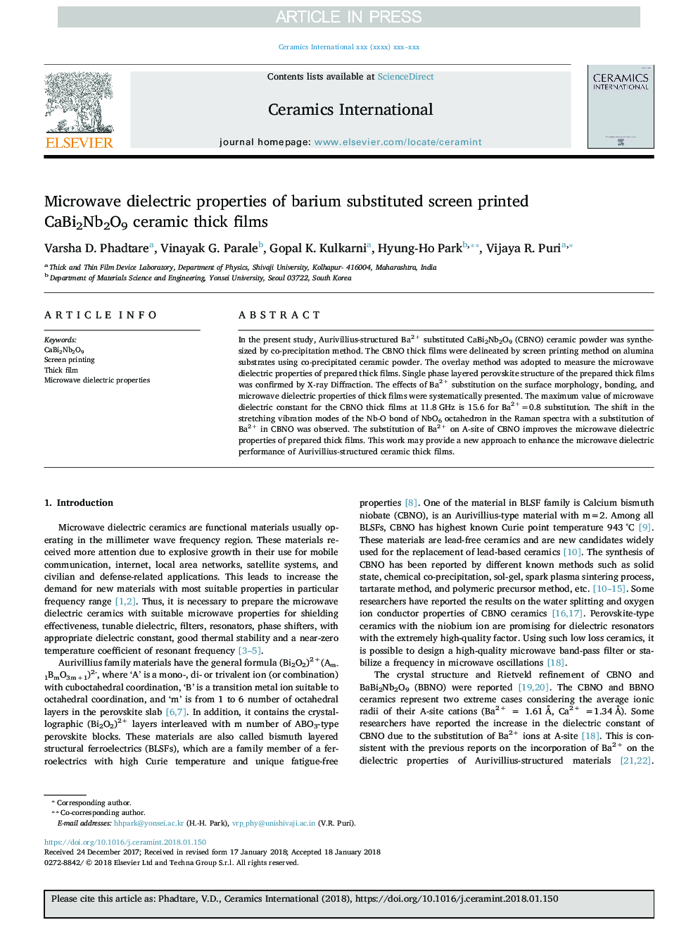 Microwave dielectric properties of barium substituted screen printed CaBi2Nb2O9 ceramic thick films