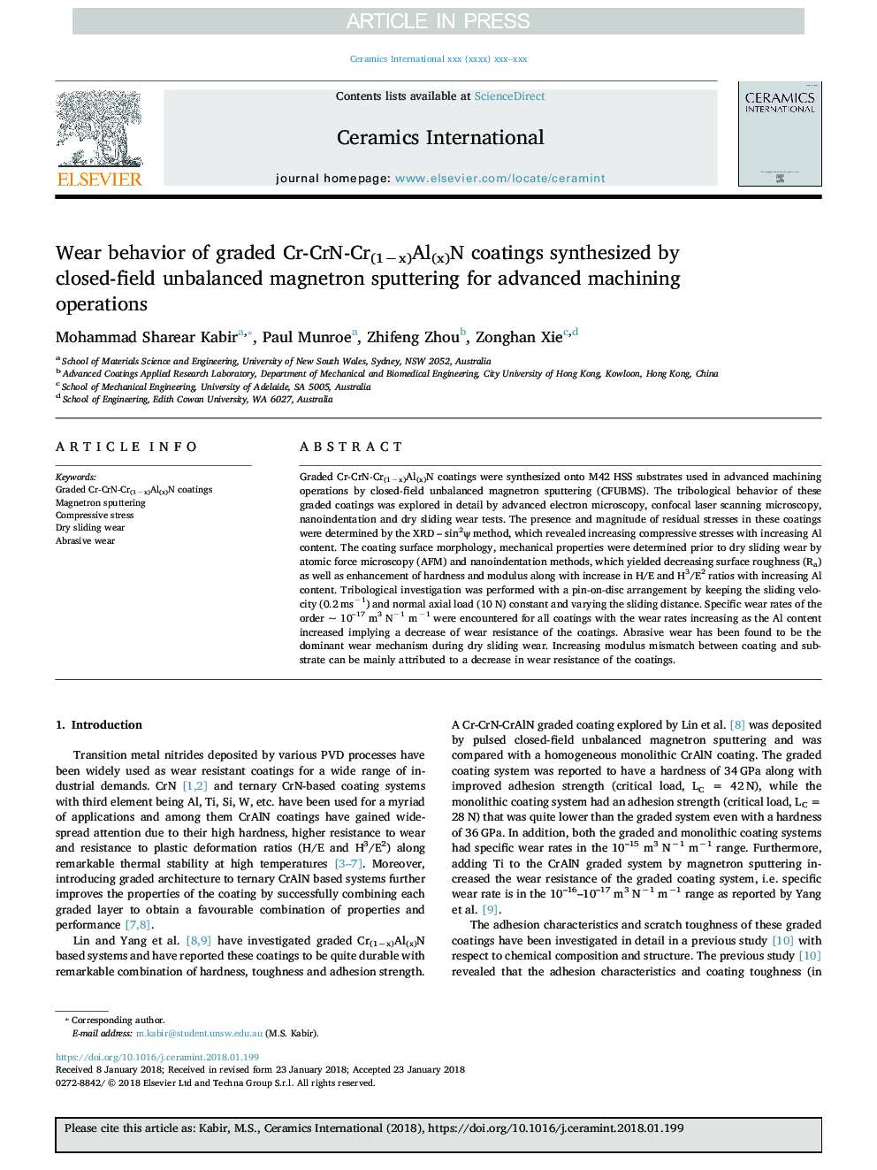 Wear Behavior Of Graded Cr Crn Cr 1aˆ X Al X N Coatings Synthesized By Closed