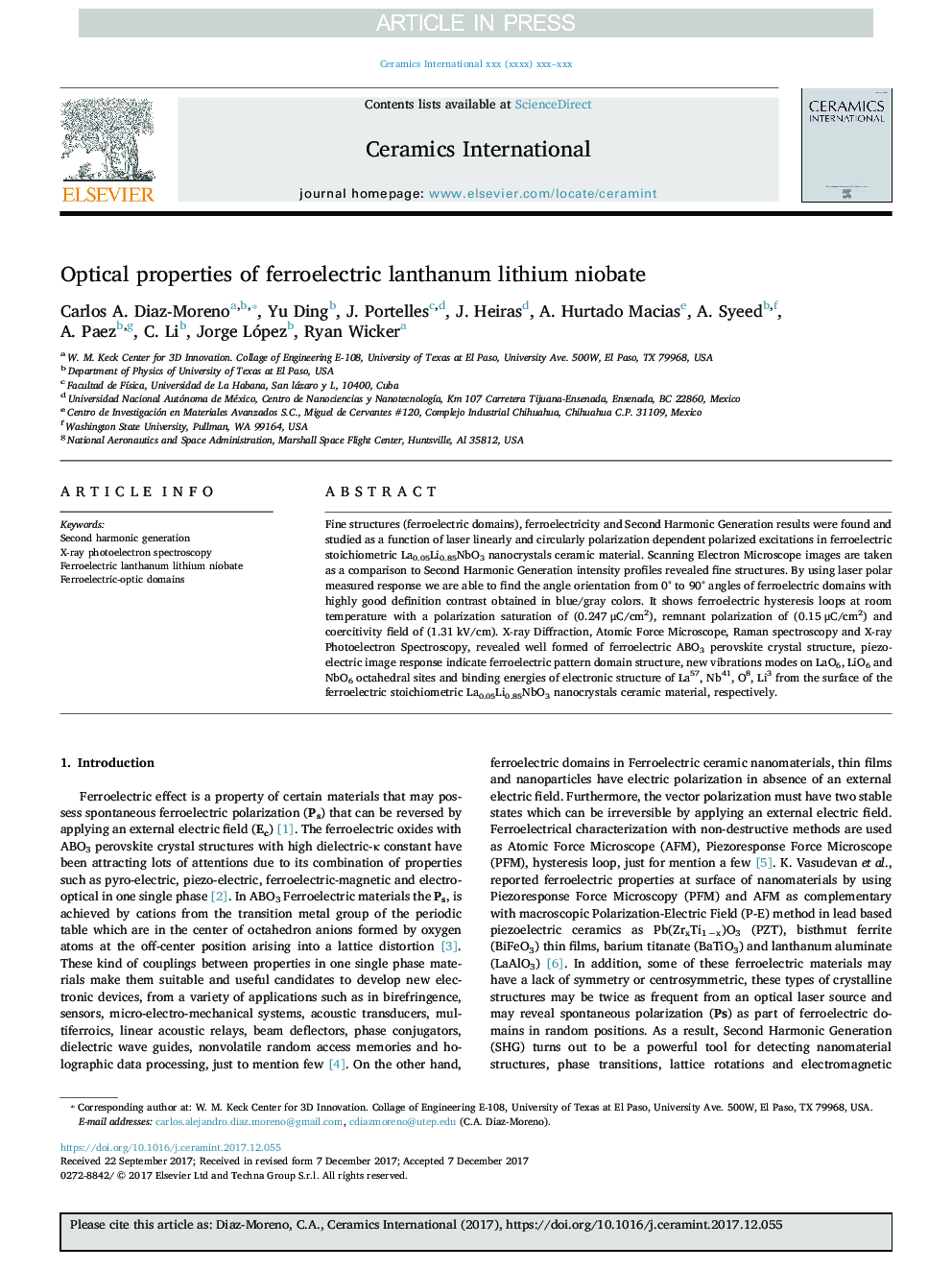 Optical properties of ferroelectric lanthanum lithium niobate