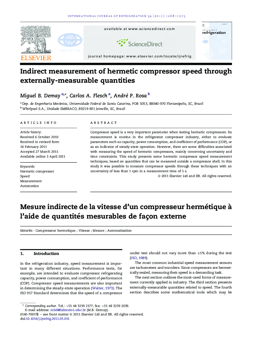 Indirect measurement of hermetic compressor speed through externally-measurable quantities