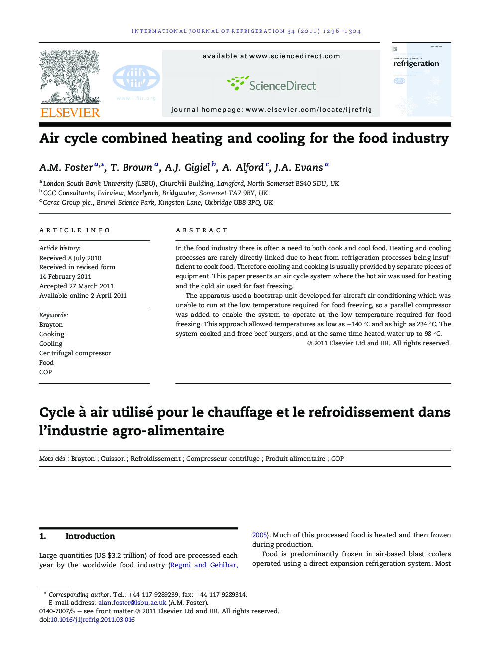 Air cycle combined heating and cooling for the food industry